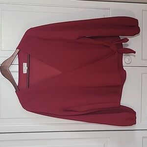 Madewell Texture & Thread Red Crimson Crepe Wrap Side Tie Top XL